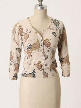 Anthropologie Guinevere Cartography Map Cardigan Small S